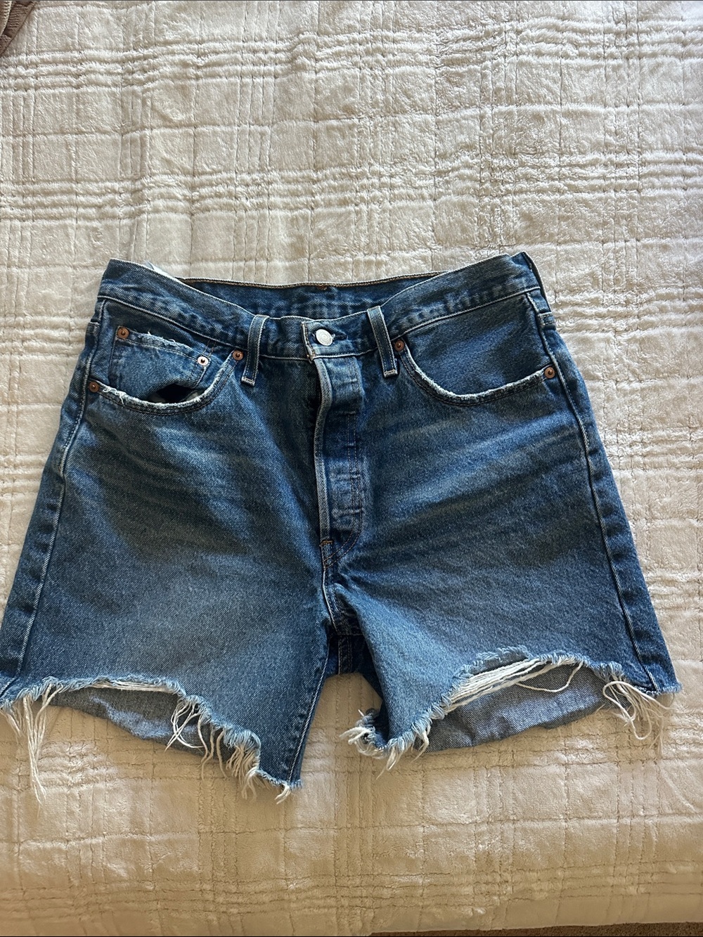 Levi's 501 Blue Distressed Denim Cutoff Shorts